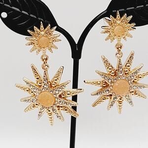 Sugarfix Gold Starburst Drop Earrings Clear Rhinestones Post Dangle